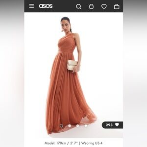 ASOS Lace and Beads Terracotta Rose One Shoulder Tulle Bridesmaid Maxi Dress